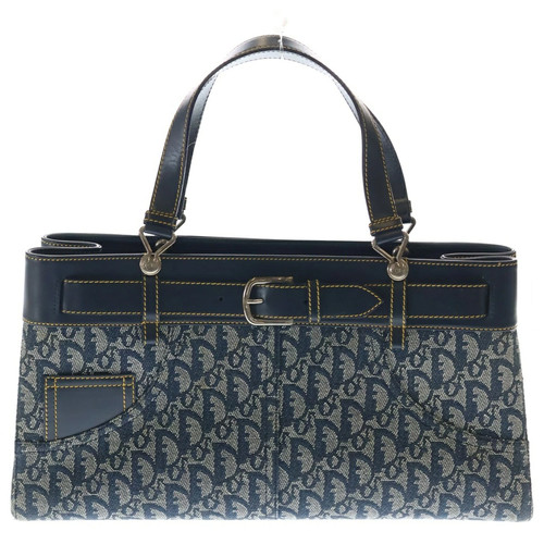 Christian Dior Trotter Canvas Leather Tote Bag Handbag Blue