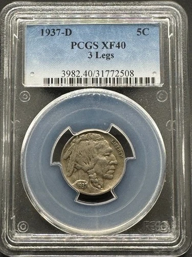 MINT ERROR 1937-D 3 LEGS BUFFALO NICKEL PCGS XF40 01EFI26