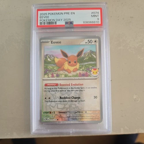 Pokémon TCG Eevee Pokémon Day Promo 2025 Rev Holo Pre En 074/131 PSA 9 MINT!