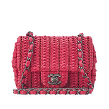 Chanel Mini Matelasse Turnlock Chain Shoulder Bag Lambskin Red silver Hardware 