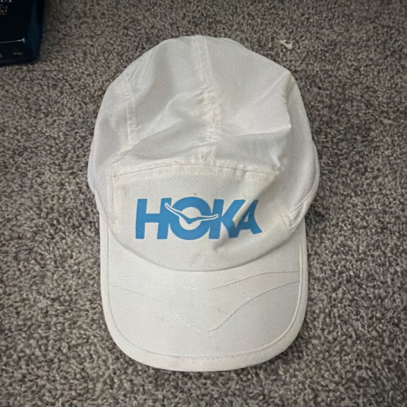 HOKA ONE ONE White/Blue/Yellow Mesh Baseball Cap Adjustable Breathable Running