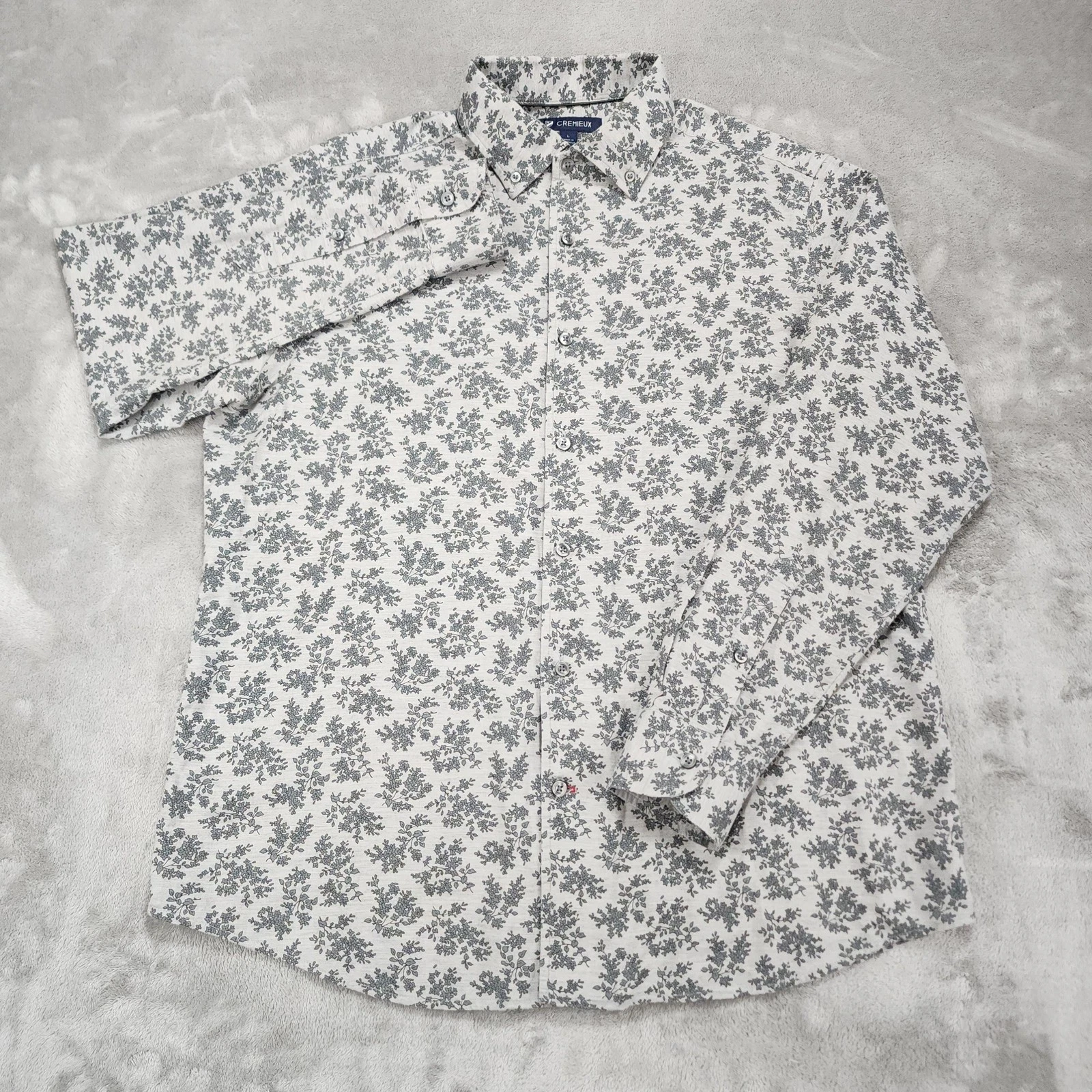Cremieux Shirt Mens L Gray Floral Long Sleeve Button Front 100% Cotton