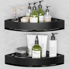 Black Corner Shower Caddy - Rustproof Aluminium Triangle Shower Shelf - No Drill