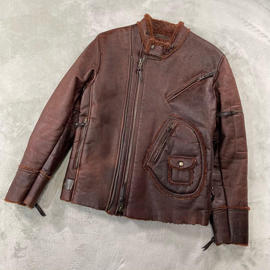 AVIREX Fleece-Lined Mouton Leather Single Riders Jacket
