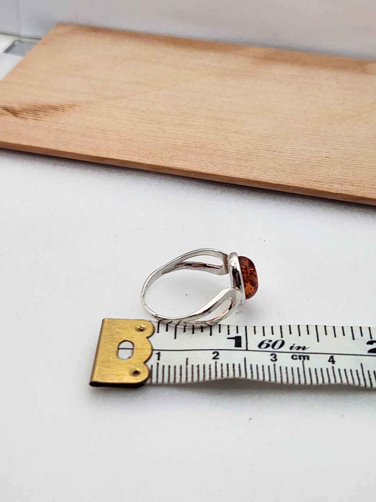 Sterling Silver Round Amber Ring Split Shank Size… - image 6