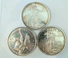 Lot of 3 St Gaudens (2), Int. Silver Trade unit(1) Silver 1 OZ Rounds