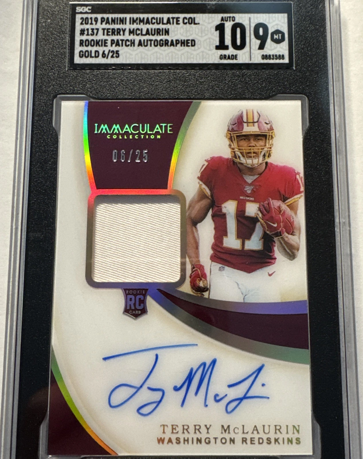 Terry McLaurin Panini Immaculate Collection #137 Rookie Patch Autograph-Gold