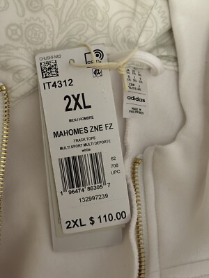 は New XXL Adidas Patrick Mahomes ZNE Full Zip Fleece Hoodie White