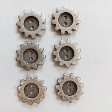 Set of 6 Silver Distressed Plastic Circle Gear Two-Hole Flat Buttons 1-1/8"