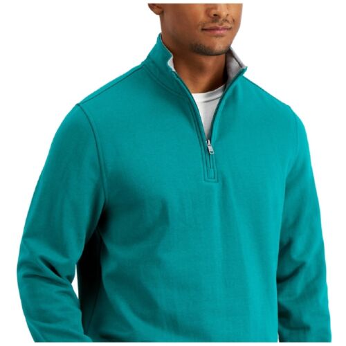 Club Room Men's Comfy Cozy 1/4 Zip Fleece Pullover Sweatshirt Green Size Large - Picture 2 of 4