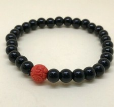 Buddha Black Beads Bracelet with Red Unisex for Leaders
