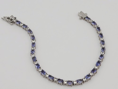 3mm Marquise-cut Simulated Tanzanite & White Topaz 925 Silver Tennis Bracelet - Picture 2 of 12