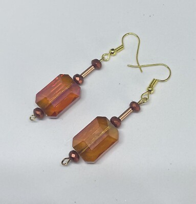 Kupferfarbene große Topas Kristall Ohrringe auf Gold. Handmade in UK