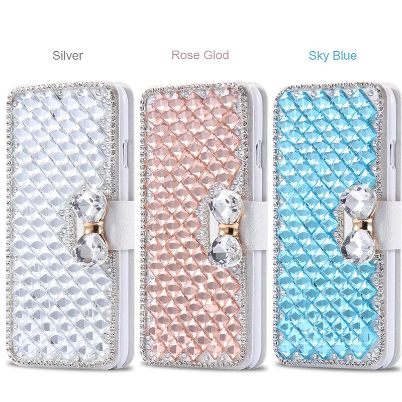 For iPhone 15 Pro Max 14 13 12 11 XS XR 8 7 Luxury Diamond Bling Leather Case - Image 3 of 4