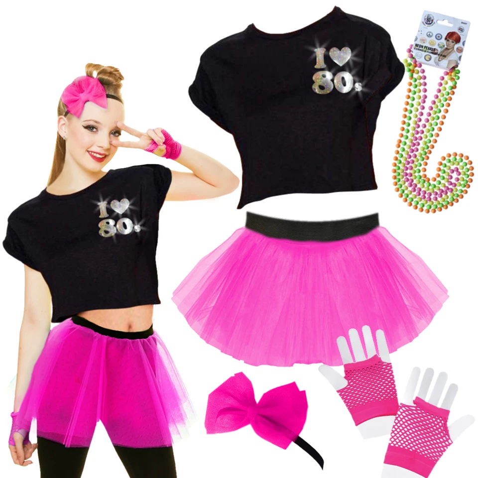 80s Costume NEON TUTU 80s FANCY DRESS  GLOVES AND BEADS HEN PARTY COSTUME - Image 2 of 4