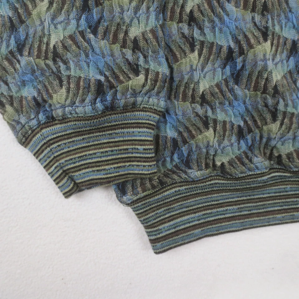 Suéter masculino vintage Jhane Barnes XXL azul cinza preto tecido geométrico leve anos 90 - Imagem 2 de 4