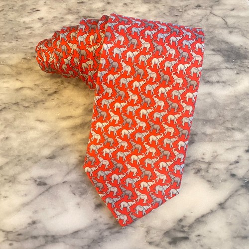 ALYNN 100% Silk Handmade Red Necktie Grey Elephant Pattern Republican~3.25" J13 - Picture 2 of 7
