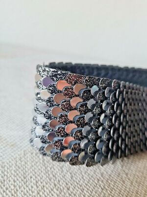 Vintage Rocker Biker Metal Accented Belt Stretch Hook Buckle  display picture 3
