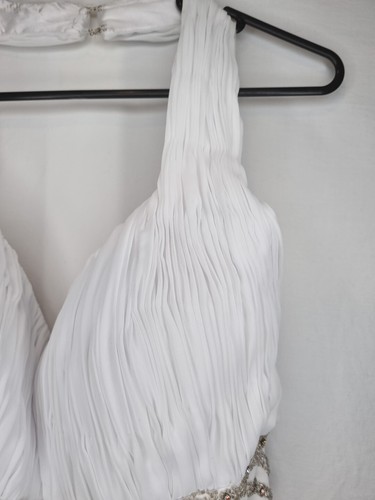 Imoda White Chiffon Ruched Pleated Beaded Grecian Empire Wedding Dress Sz 12 - Picture 5 of 14