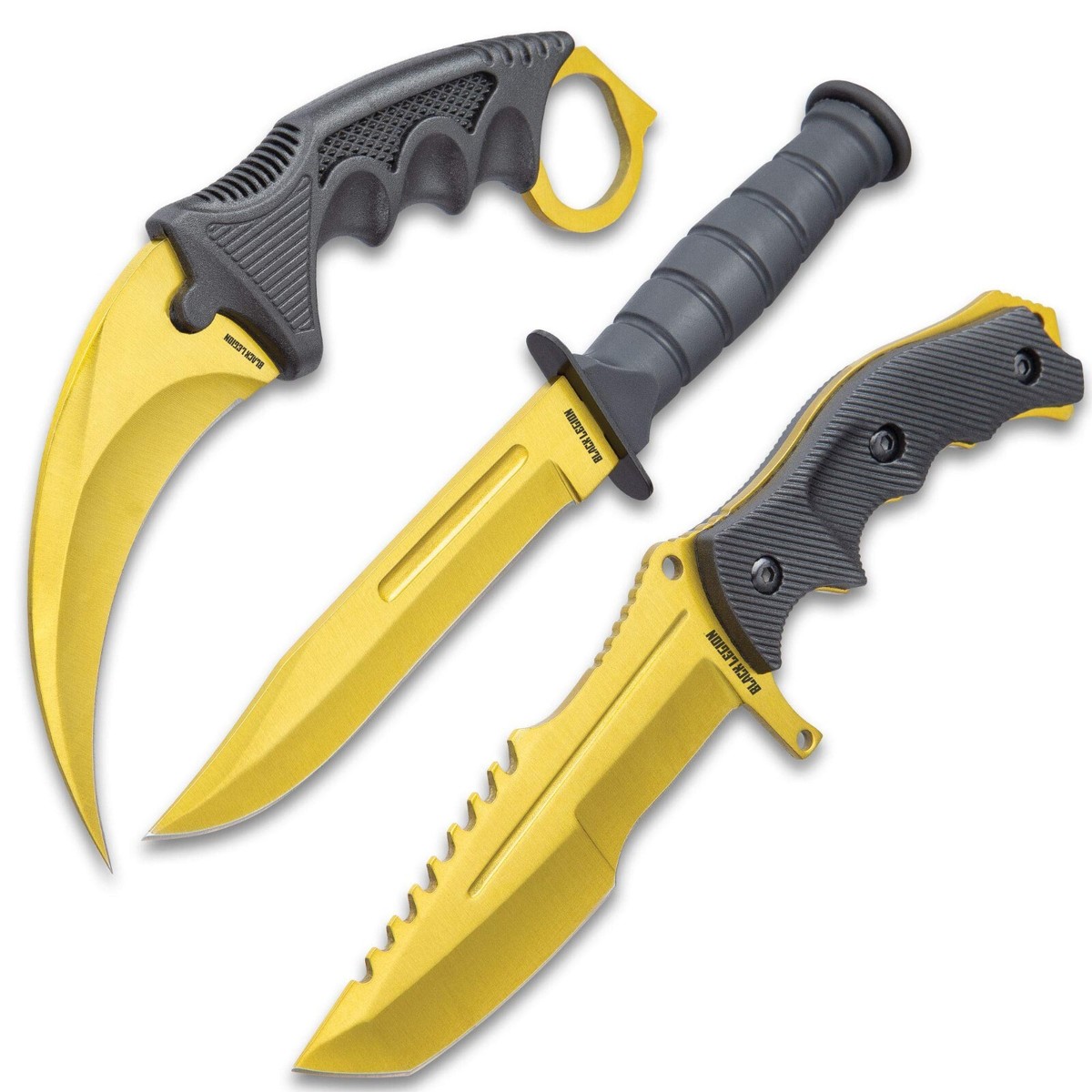 Black Legion Triple Knife Set - Solar Gold | Karambit, Survival