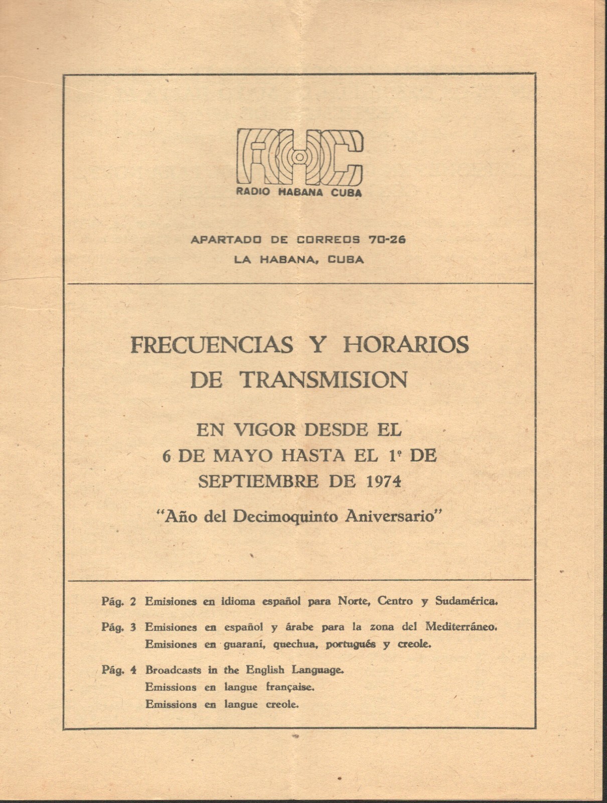 Radio Habana Schedule Lot Havana Cuba QSL Shortwave SWL DX 1974 eBay