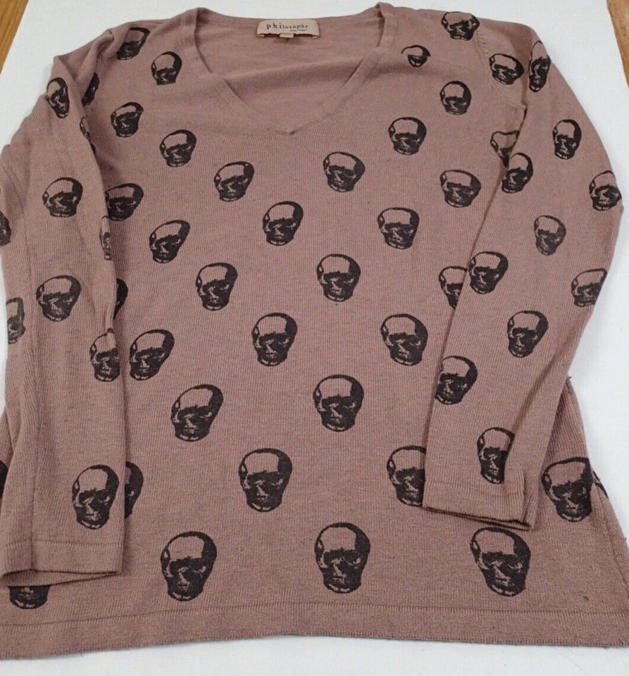Suéter Philosophy Mujer Estampado Calaveras Cuello en V Mezcla Cachemira Rosa Talla XS Foto 2 de 4