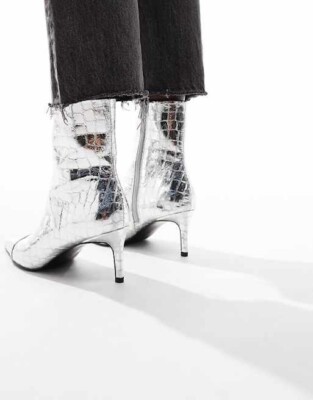 Asos Design Silver Grey Shoes Kitten Heel ASOS DESIGN Rosalie