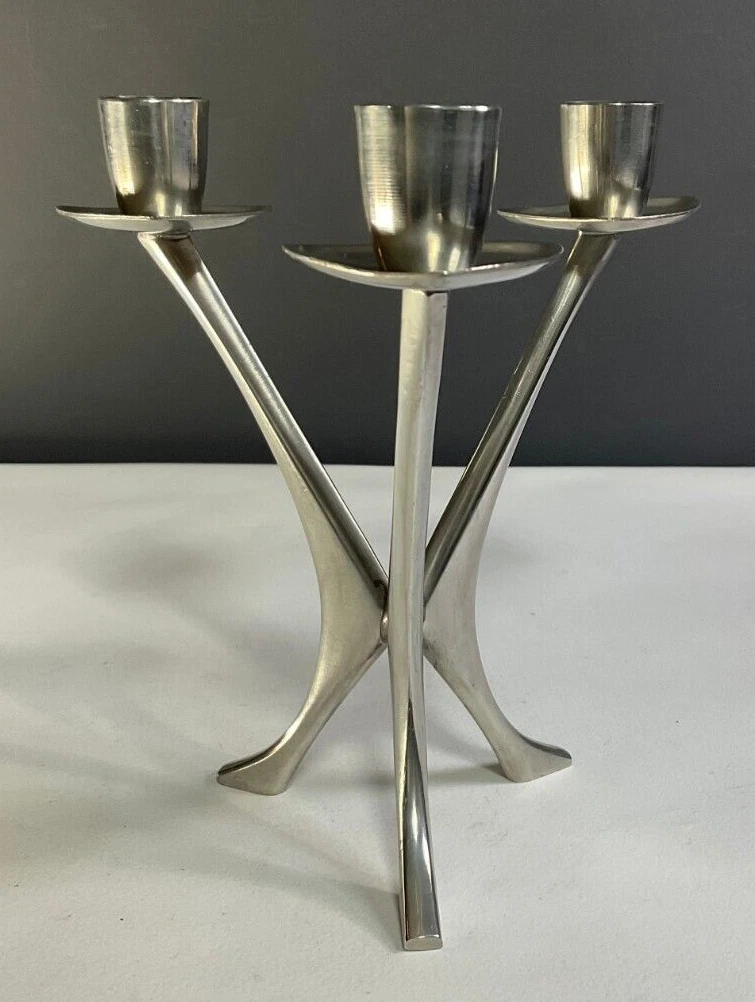 Pewter Candleholder Trio Candelabra by Brodrene Mylius Norge