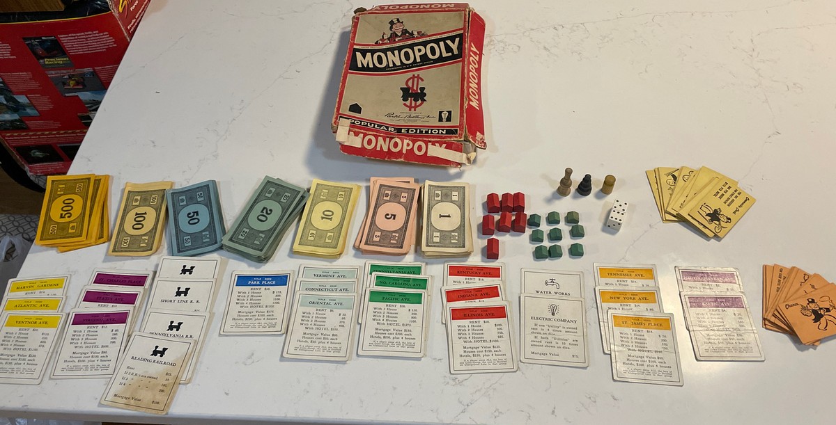 1954 Vintage Monopoly Game, No Board, Missing Pieces, See