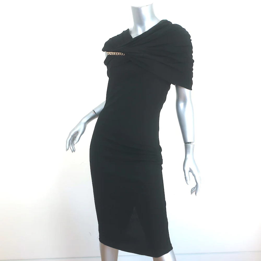 【関税&送料込み】Givenchy Draped Jersey Dress Givenchy Chain-Embellished Dress Black Draped Jersey Size 42