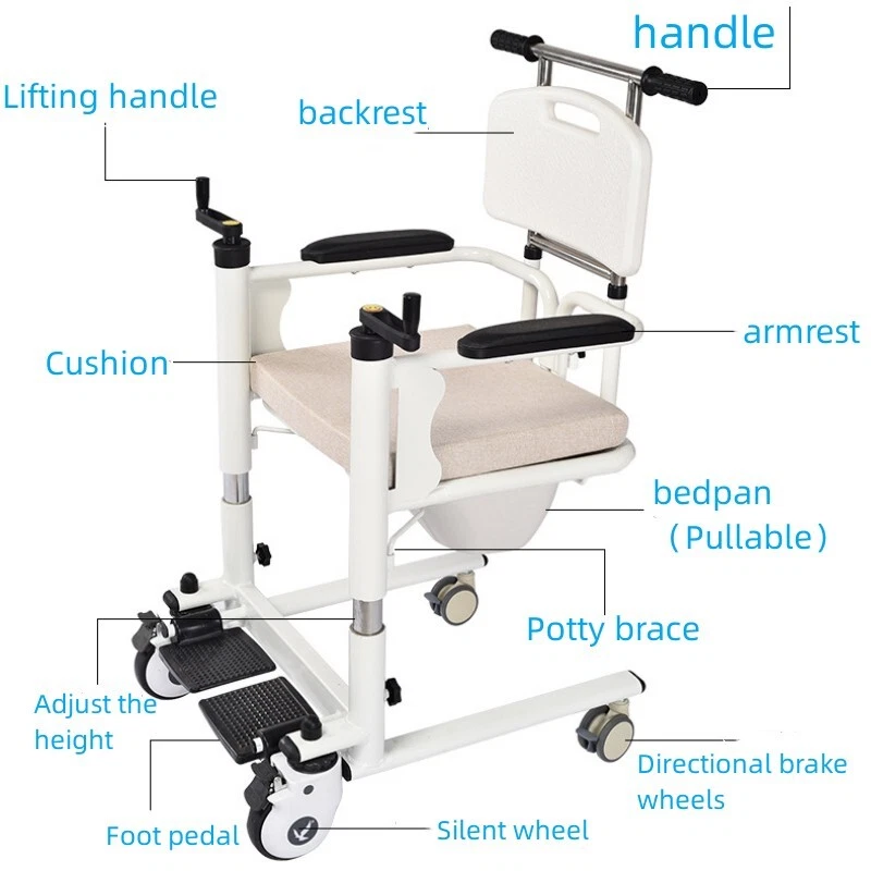 Sedia di Trasferimento per Anziani, Sedia Comoda con Ruote, Sedia con WC - Immagine 3 di 4