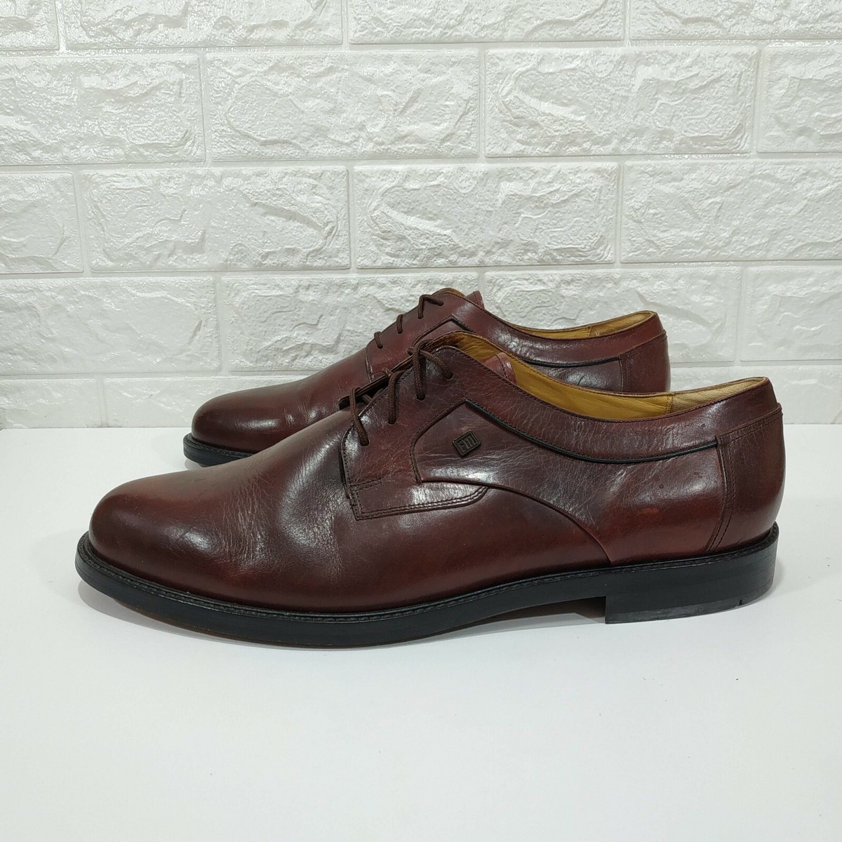 Fretz Men Business Brown Leather Oxford Shoes Size US 9 Square Toe Dress Lace Up Fretz Shoes Mens 42 GoreTex Dress Plain Toe Oxford Brown  main image 2