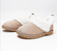 Isaac Mizrahi Live Microsuede Bootie Slippers w/ Faux Fur-Camel-7M A463982 NEW