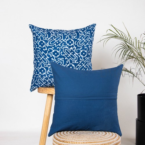 Indigo Blue Hand Block Print Indian 100% Cotton Cushion Cover Pillow Case - Picture 3 of 8