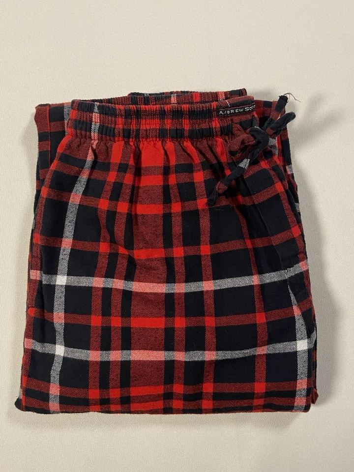 Pantalones de pijama de franela CHEROKEE+ANDREW SCOTT para hombre negros a cuadros cordón botón mosca Foto 3 de 4