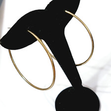 Vintage Large Pierced Earrings Hoops, 2.25" Self-closing Brassy Gold-tone gp-10