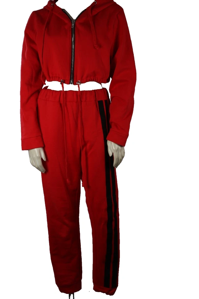 Danielle Guizio 2 Piece Red Cotton Cropped Hoodie Jogger Pants Set Suit Size S - Image 3 of 4