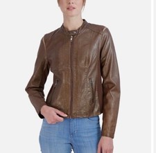 Sebby Women's Xl Whiskey Brown Faux Leather Scuba Motorcycle Jacket