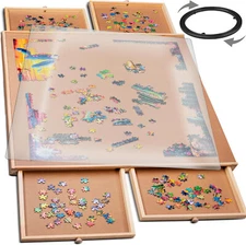 1000Pcs Rotating Wooden Jigsaw Puzzle Table Home Playing Board 4Drawers Portable
