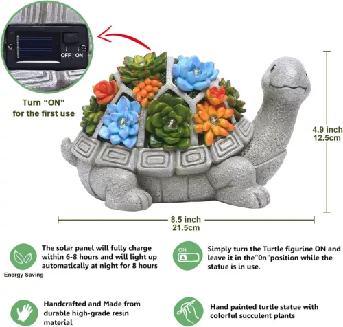 Solar Light Garden Outdoor Statues Turtle Light 7 LED Lights Lawn Garden Decor - Picture 3 of 12