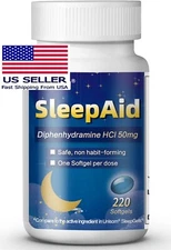Sleep Aid, Diphenhydramine HCl 50mg, 220 Softgels Fall Asleep Faster
