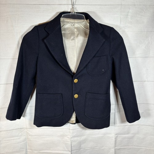 Boys Vintage CHS Casual Heir Sportswear Blue Blazer 100% Wool a few Moth Holes - Picture 3 of 16