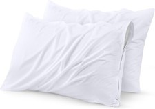Waterproof Pillow Protectors Zippered Queen Size 2 Pack, White 