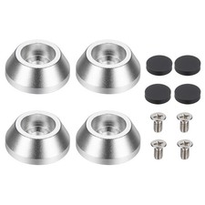 4pcs Aluminum Speaker Isolation Feet 15x6mm with Screws  Rubber Pads, Silver