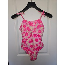Wonder Nation Girls Pink Floral One Piece Swimsuit Size 10-12 Keyhole Bow Straps