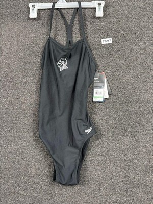 Speedo Swimsuit Womens 8 Black Endurance One Piece Racing Cut Racerback Logo
