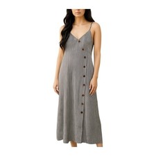 Sleeveless Linen Blend Pinstriped Maxi Dress Smocked Back Beach Vacation (2790)