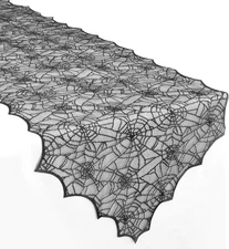 Halloween Table Runner, 72 Inches Long Black Lace Spider Web Table Runner Placem