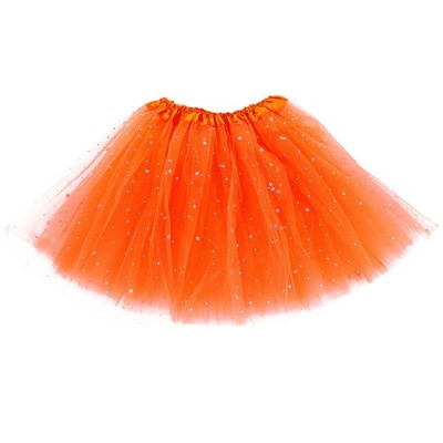 Tüllrock Orange Tütü Damen 3 Lagen Tüll Rock mit Pailletten Sternen, Tüllrock...