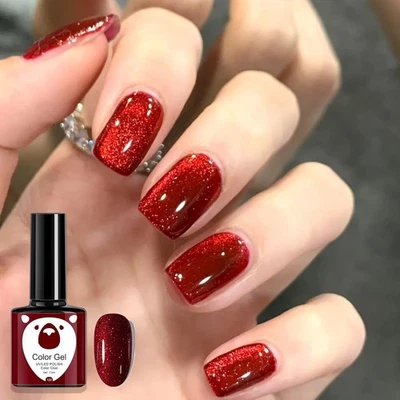 HAORQEE Red Gel Nail Polish, Glitter Dark Red Burgundy Cherry Red Gel Polish Soak Off L